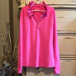 Lilly Pulitzer Luxletic Women's Pink Ruffled Collar Top
